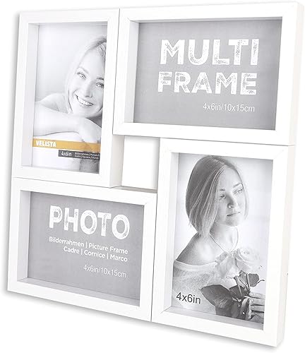 VELISTA Marco de fotos moderno de 4 x 6 pulgadas, collage de marco cuadrado de mesa de alta calidad, marco de fotos múltiple para montaje en pared,