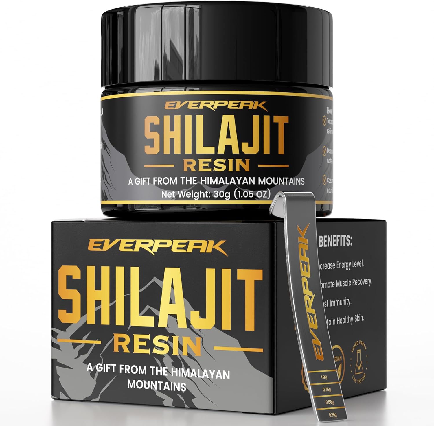 Pure Organic Himalayan Shilajit Resin – Authentic Gold Grade 30G Supplement for Men & Women for Energy Boost & Immune Support, 85+ Trace Minerals, 75%+ Fulvic Acid, Immune System & Vitality Booster