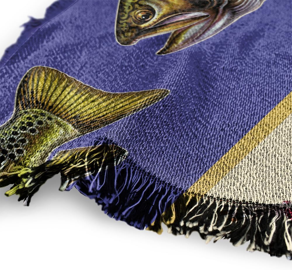 LOGOVISION JQ Licensing Blanket, 50"x60" Trout Fishing Lures Pattern Woven Tapestry Cotton Blend Fringed Throw Blanket