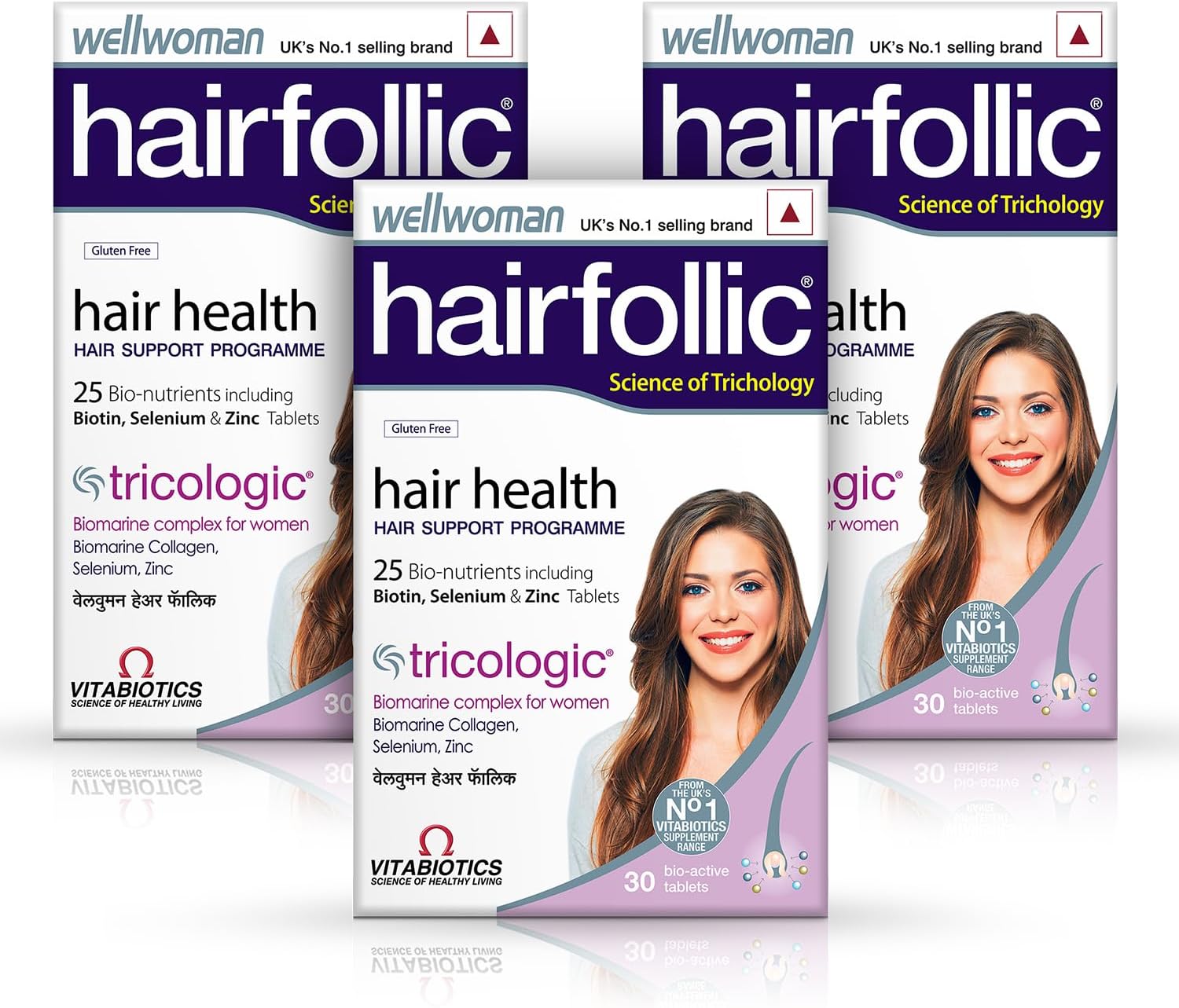 WELLWOMAN Hairfollic Supplements With Advanced Hair Nutrition Formula For Women With Biomarine Collagen Complex, Biotin & Zinc That Support Hair Growth & Healthy Hair|Non-Veg 30 Tablets (Pack Of 3)