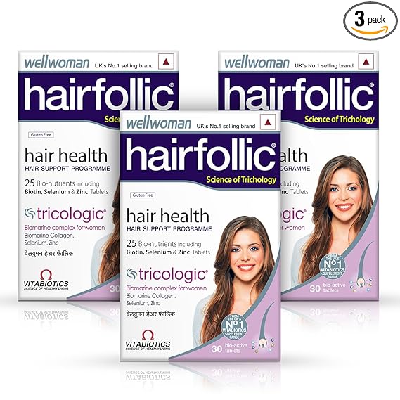 Wellwoman Hairfollic supplements with Advanced Hair Nutrition formula for Women with Biomarine collagen complex, Biotin & Zinc that support hair growth & maintain healthy hair|Nonvegetarian 30 tablets(Pack of 3)