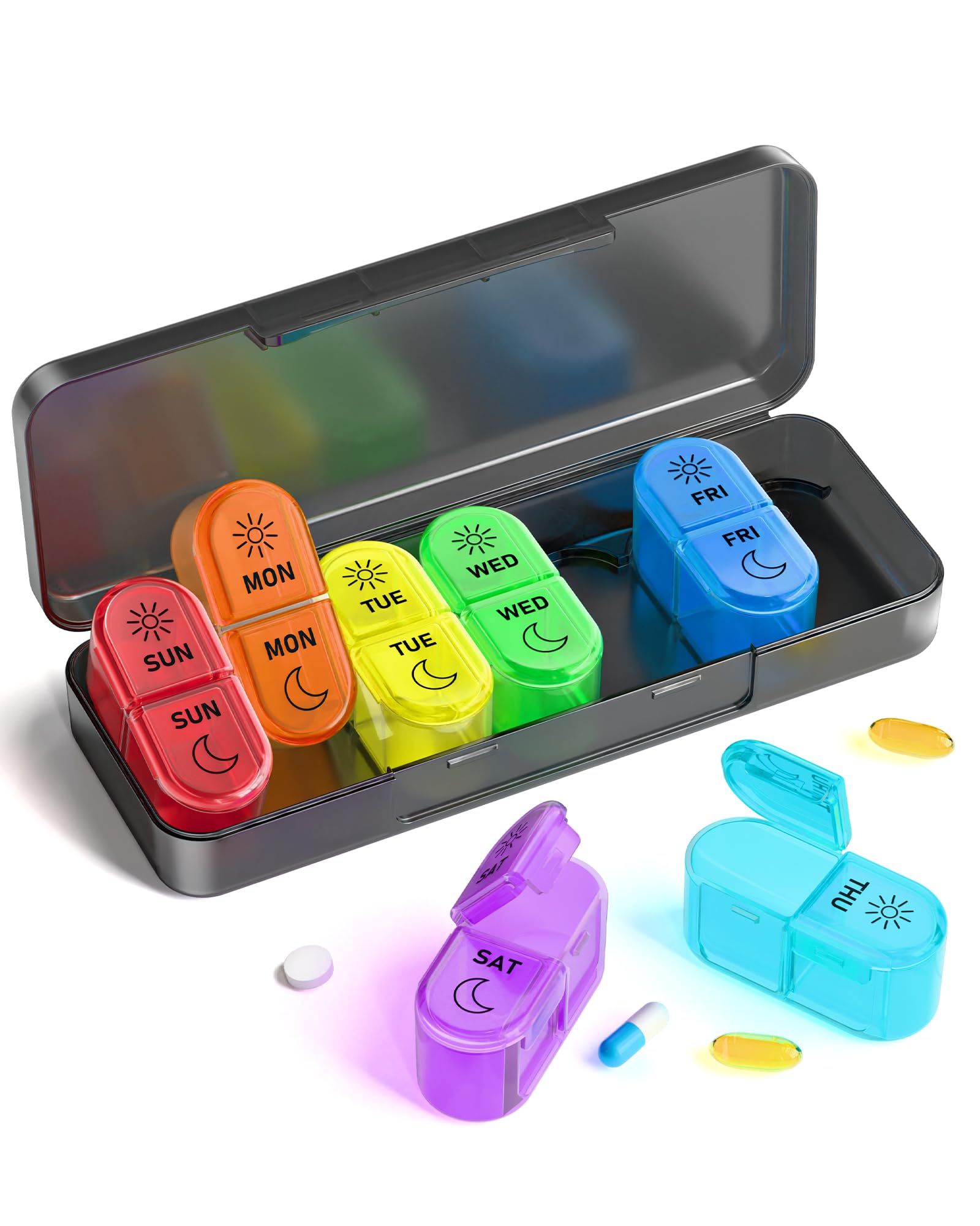 Pilulier de voyage hebdomadaire 2 fois par jour pour vitamines, médicaments, huiles de poisson, compléments alimentaires