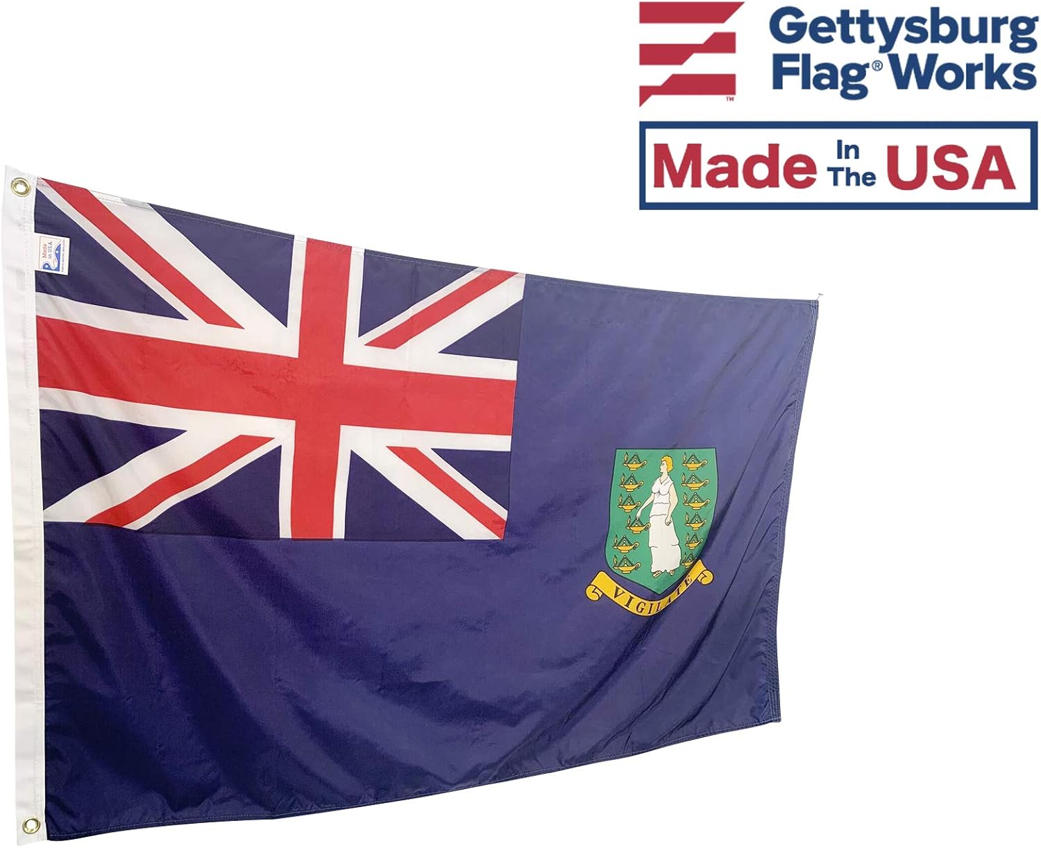 3x5' British Virgin Islands Flag, Durable and Fade Resistant All Weather Nylon, With Canvas Header and Brass Grommets, 4 Rows of Fly End Stitching, Made in USA