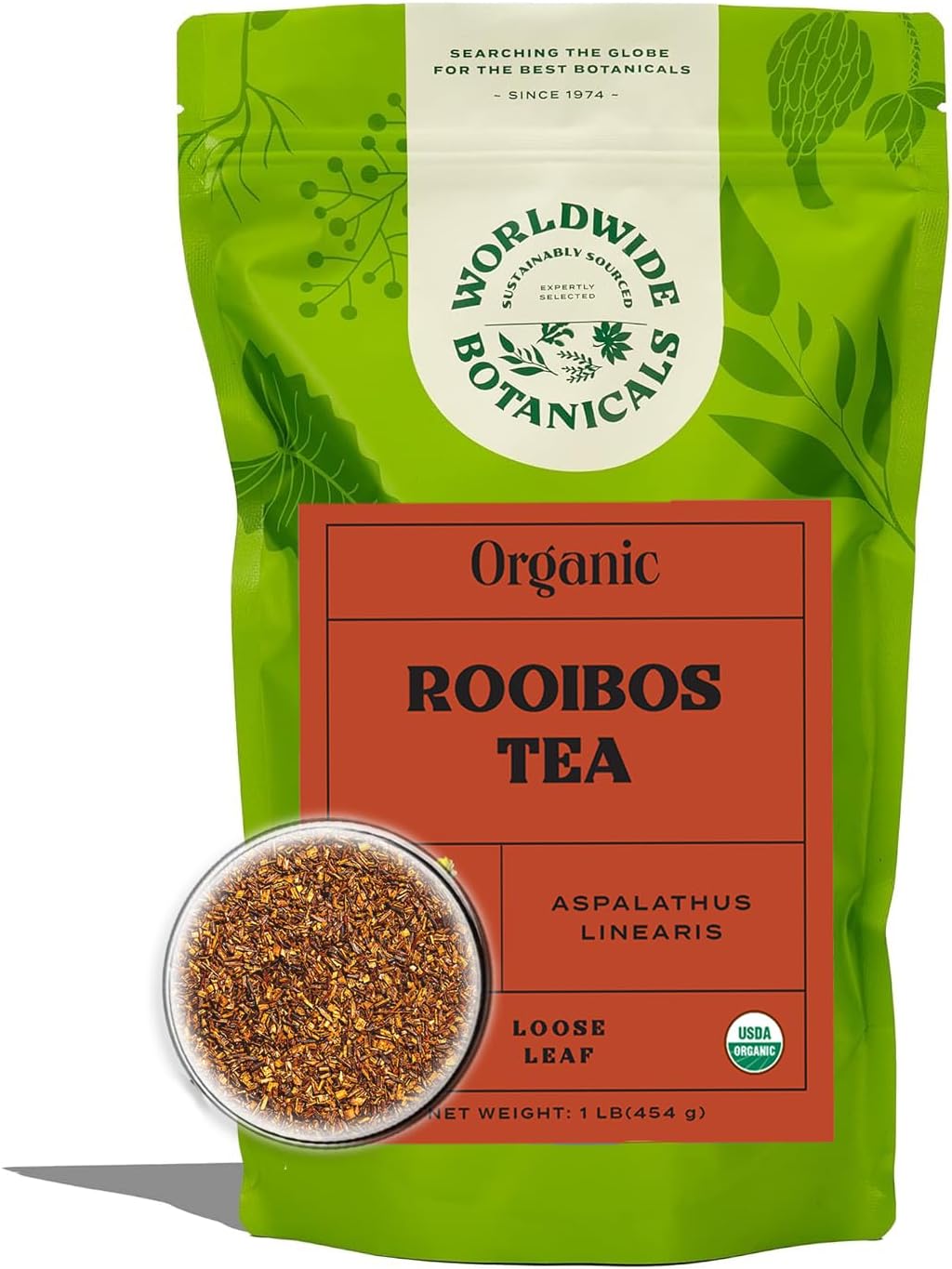 Worldwide Botanicals Organic Red Rooibos Tea – 8oz - 100% South African Aspalathus linearis – Loose Leaf, Cut and Sifted - Resealable Bag for Freshness