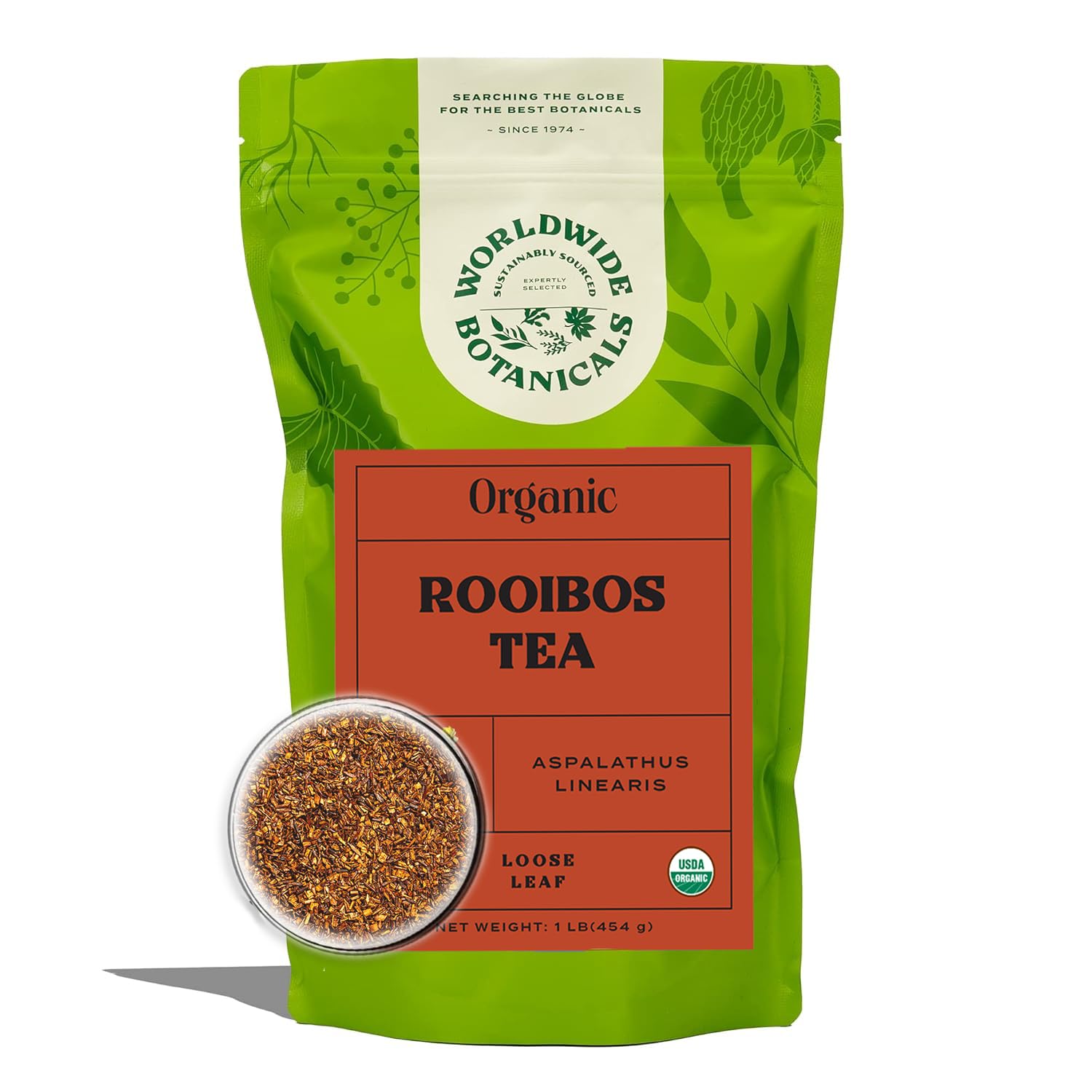 Worldwide Botanicals Organic Red Rooibos Tea – 8oz - 100% South African Aspalathus linearis – Loose Leaf, Cut and Sifted - Resealable Bag for Freshness
