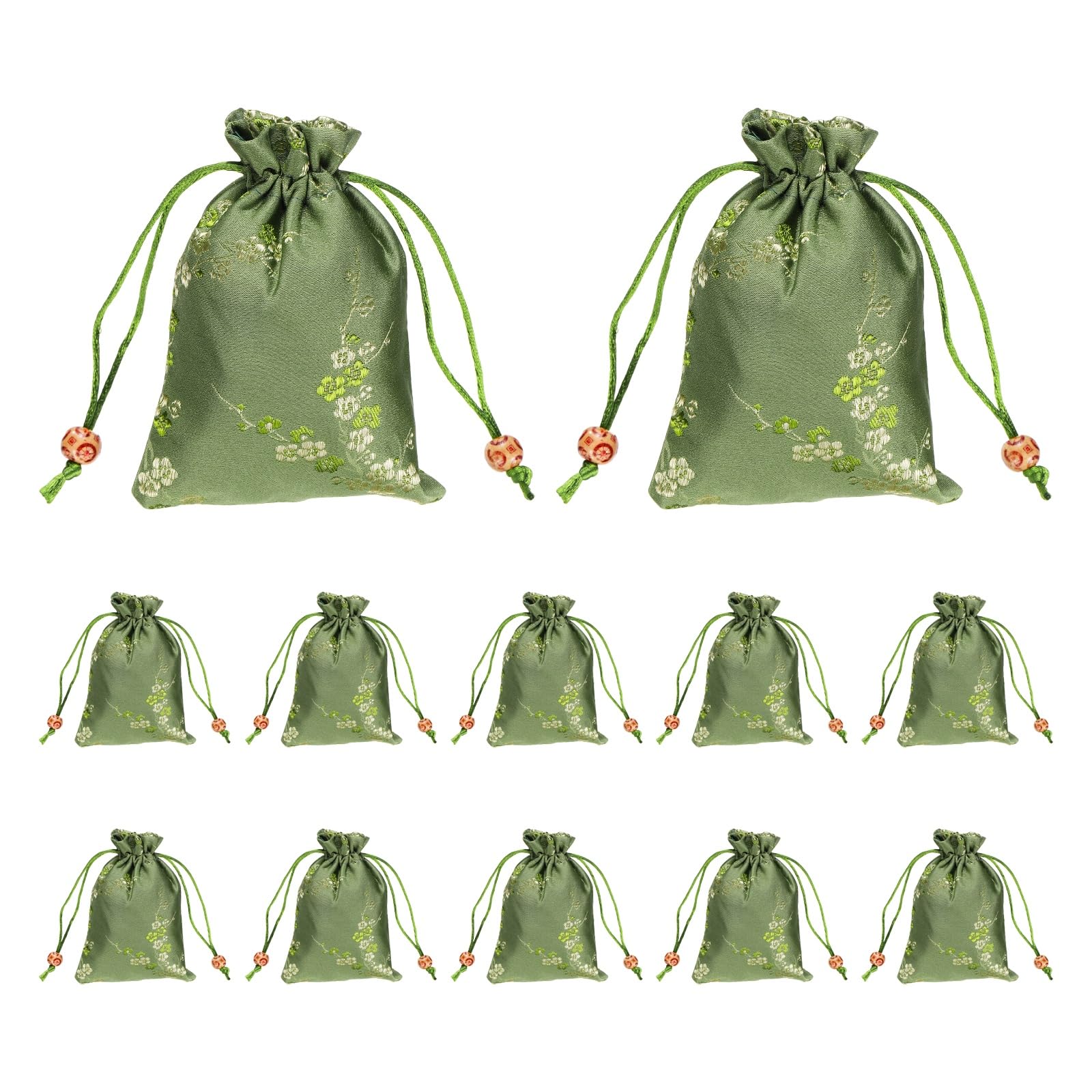 PATIKIL Silk Drawstring Bag, (4 x 5.5 Inch, Green) (12 Pcs), Embroidered Satin Gift Bags Wedding Favor Pouch with Drawstring, Suit for - Jewelry/Candy/Christmas Party/Birthday Gift