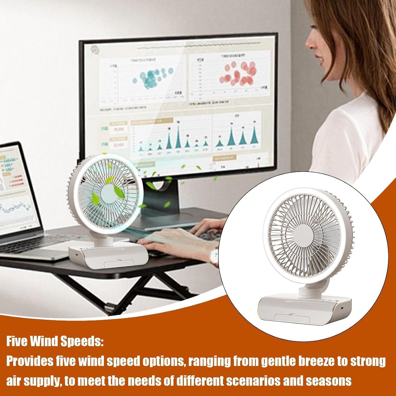 Portable Fan | 5 Speeds Small Fan for Travel with Remote Control | 2000mAh Rechargeable Travel Supplies, Handheld Ventilator for Men, Women