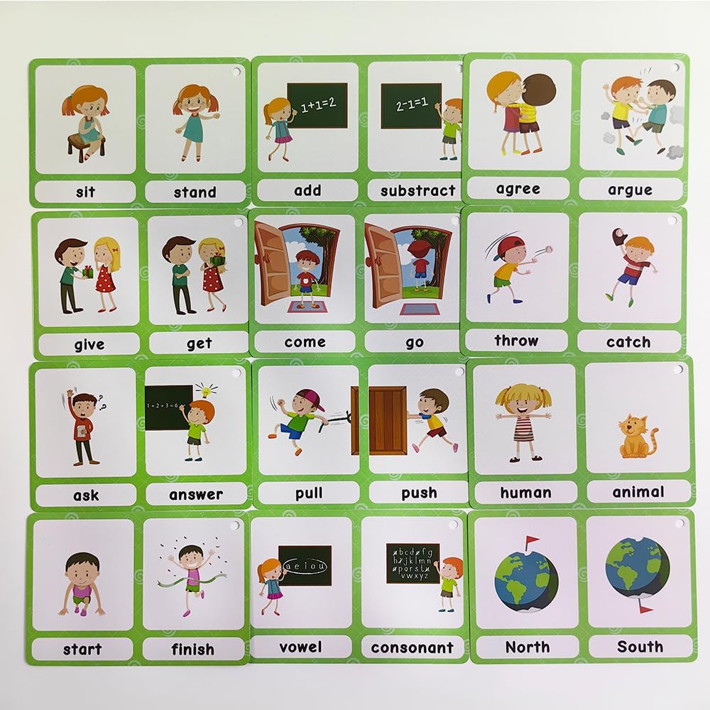 Lilias Antonyms English Grammar Double-Side Learning Flash Cards - 51 Card Set for Homeschool, Preschool, Primary School, ESL, Autism, Vocabulary Building