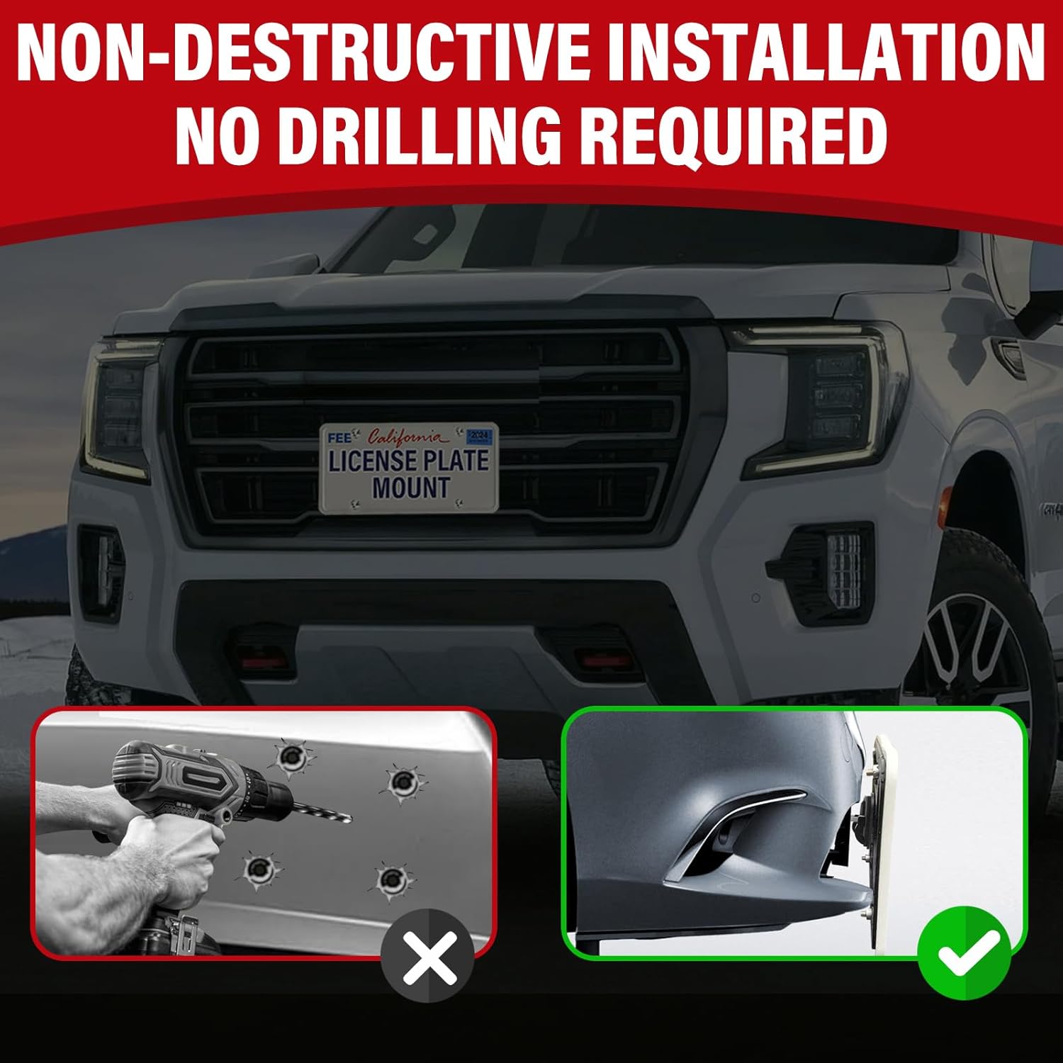 No Drill Front License Frame Compatible with GMC Yukon 2015-2023 5th Gen Anti-Theft License Plate Grille Mount Holder Car Tag Covers Rust-Proof, Rattle-Proof Car Accessories - Image 7