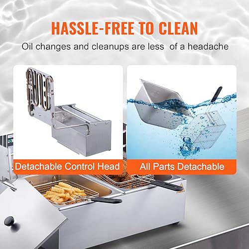 Miniatura 5 de VEVOR Freidora eléctrica comercial, freidora eléctrica de gran capacidad de 24 litros con doble cesta extraíble, freidora doble de acero inoxidable