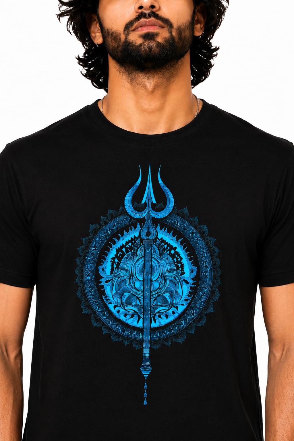 Men's Mahadev Trishul Graphic Printed T-Shirt | Spiritual Shiva Design Tee for Men | Black Casual Round Neck Half Sleeve Cotton T-Shirt-picture-23