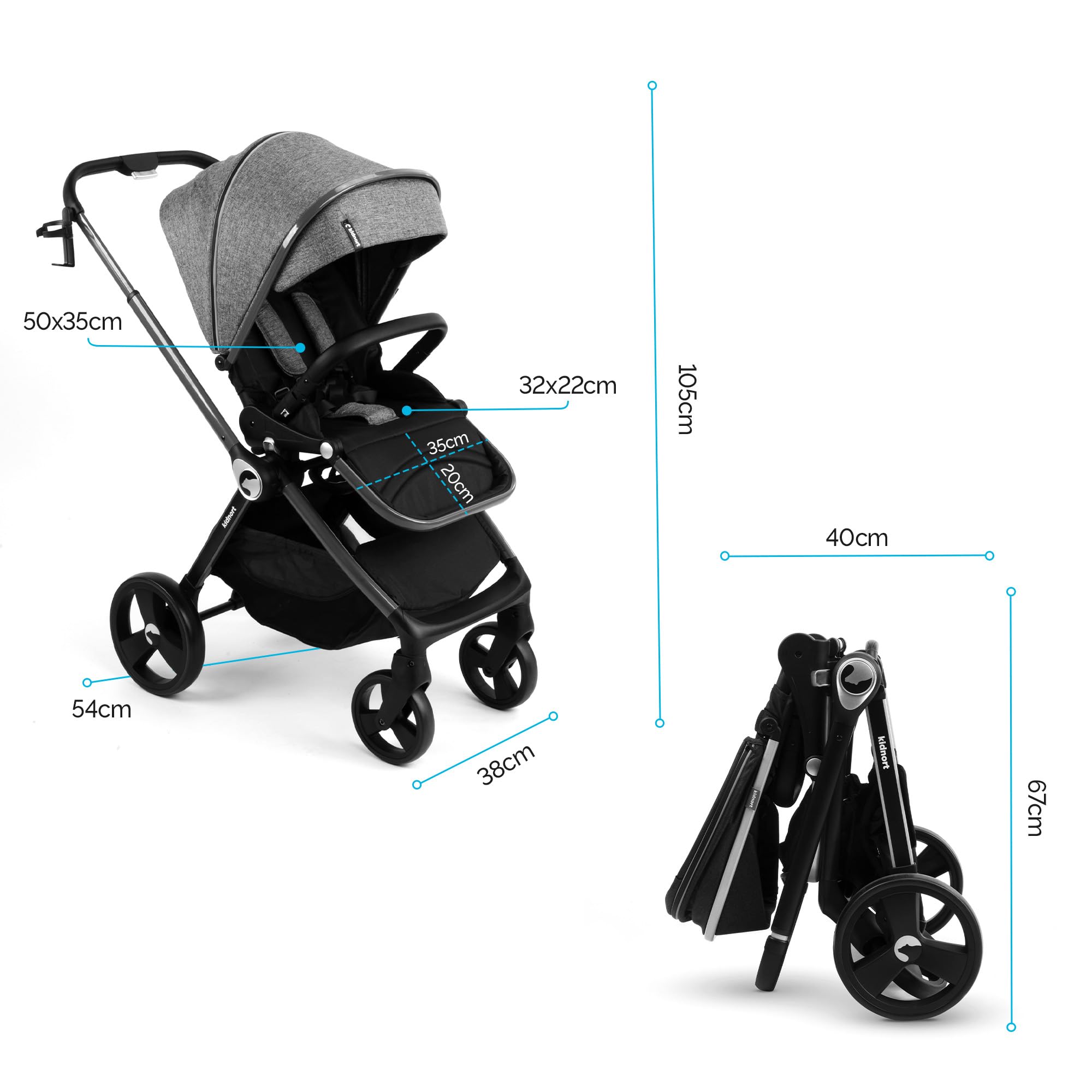 Isbjörn Kinderbuggy klappbar mit Liegefunktion, umsetzbare Sitzeinheit, große EVA-Räder mit Allradfederung, verstellbare Rückenlehne Braun