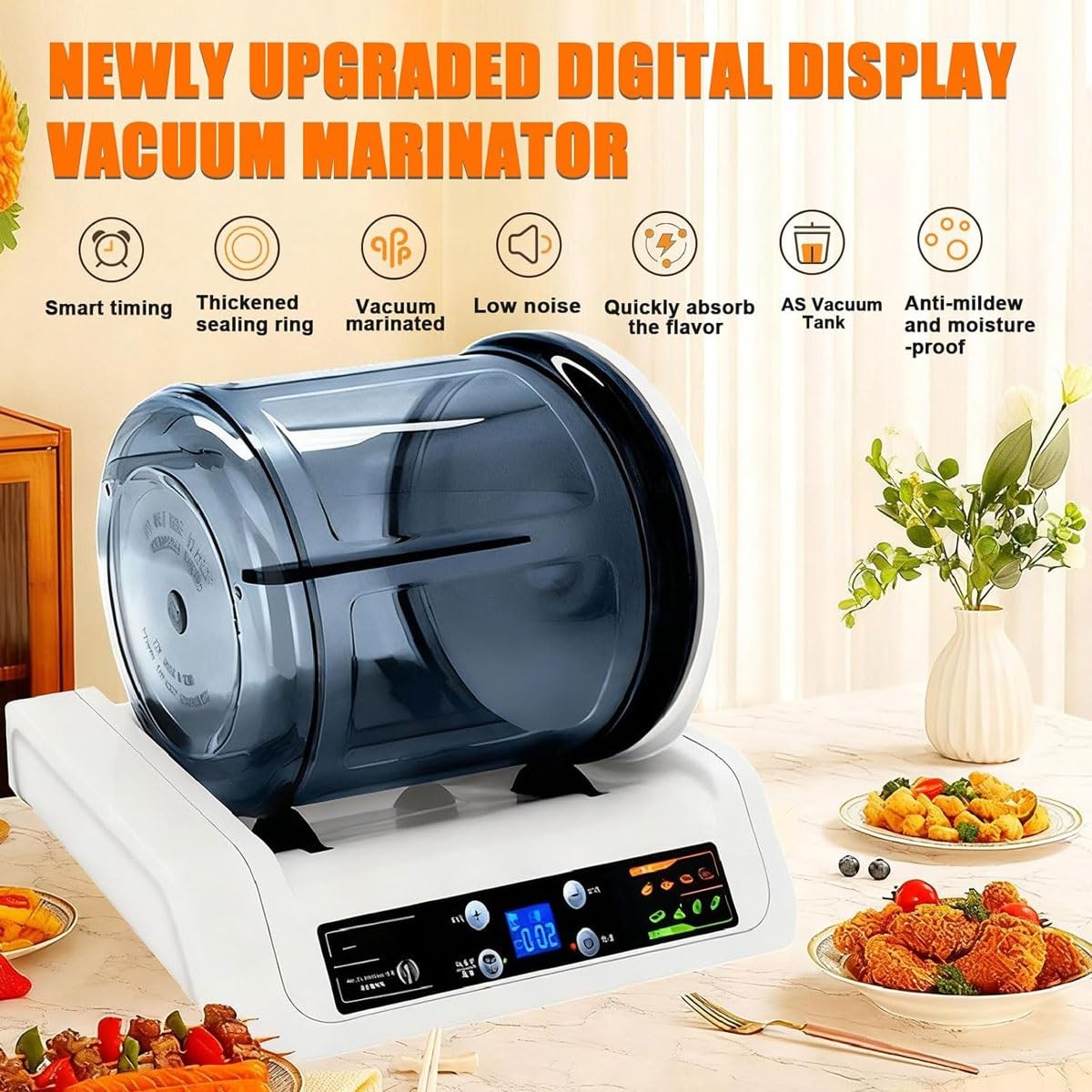 Marinador eléctrico para carne de 5 l, máquina de vacío comercial con temporizador y control táctil, decapado automático de carne para pollo, hamburguesa, tocino