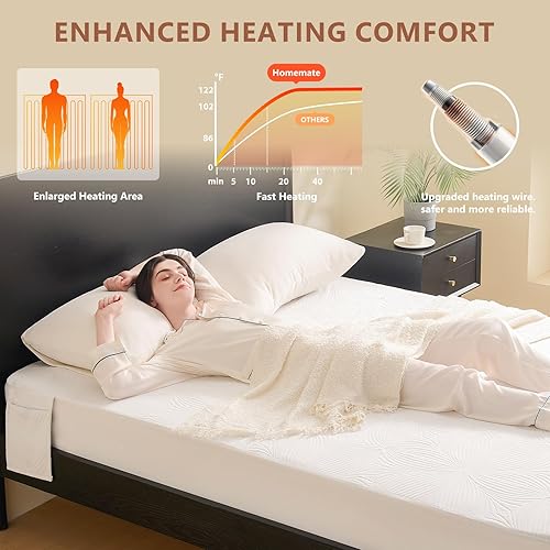 Miniatura 7 de Homemate Protector de colchón térmico tamaño Queen  Protector de colchón eléctrico de jacquard de punto 3D, calentador de cama Queen con doble