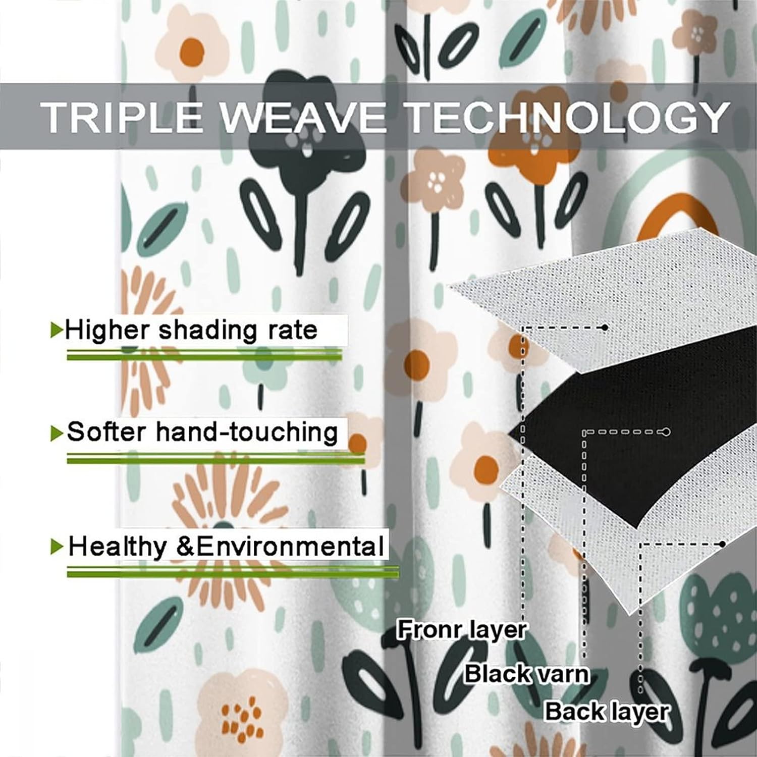 Kids Rainbow Window Curtains Cute Cartoon Rainbow Raindrop Floral Pattern Bohemian Style Girls Boys Bedroom Living Room Children's Room Decorative Heat Insulation Blackout Curtains42x54in