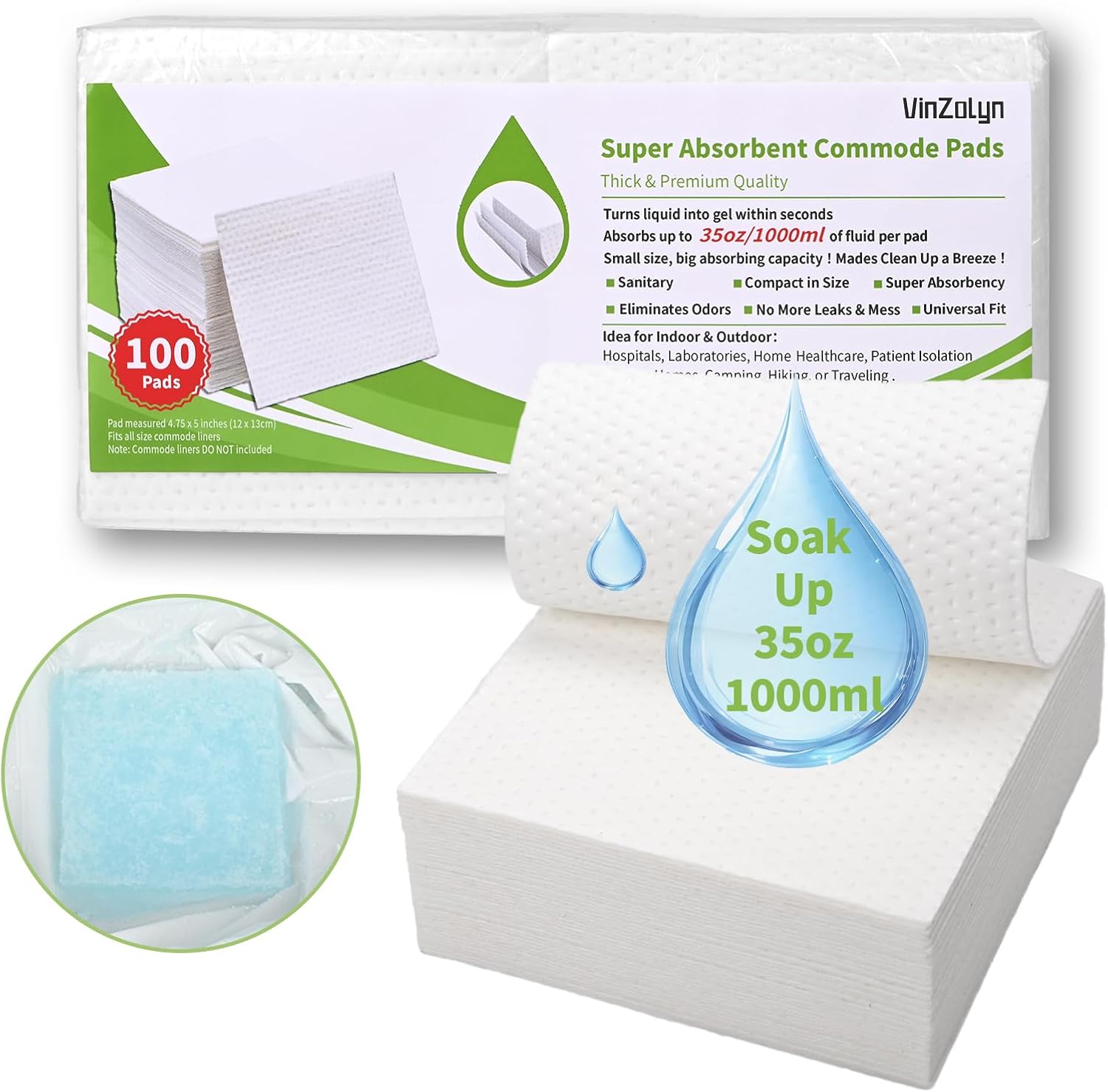 Super Absorbent Commode Pads, Value Pack 200 PCS Commode Pads for Bedside Commode Liners, with Absorbent Gel, Medical Grade, Easy for Seniors & Disabled, Caming