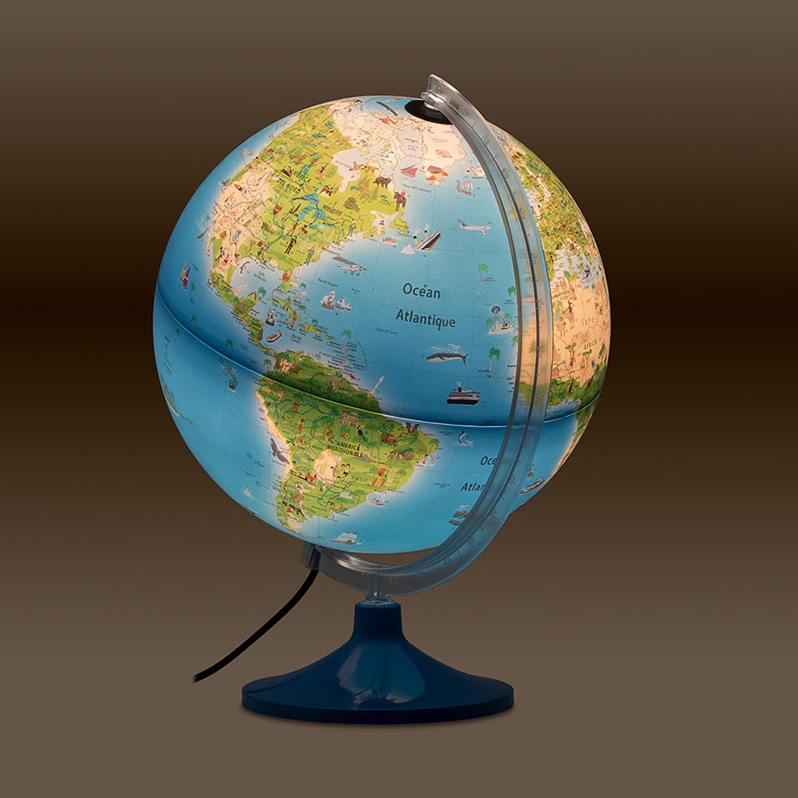 Tecnodidattica – Globe Atmosphere Family Solid pour enfants | lumineux, tournant sur son axe | cartographie illustrée et méridien gradué | diamètre 30 cm – textes en français