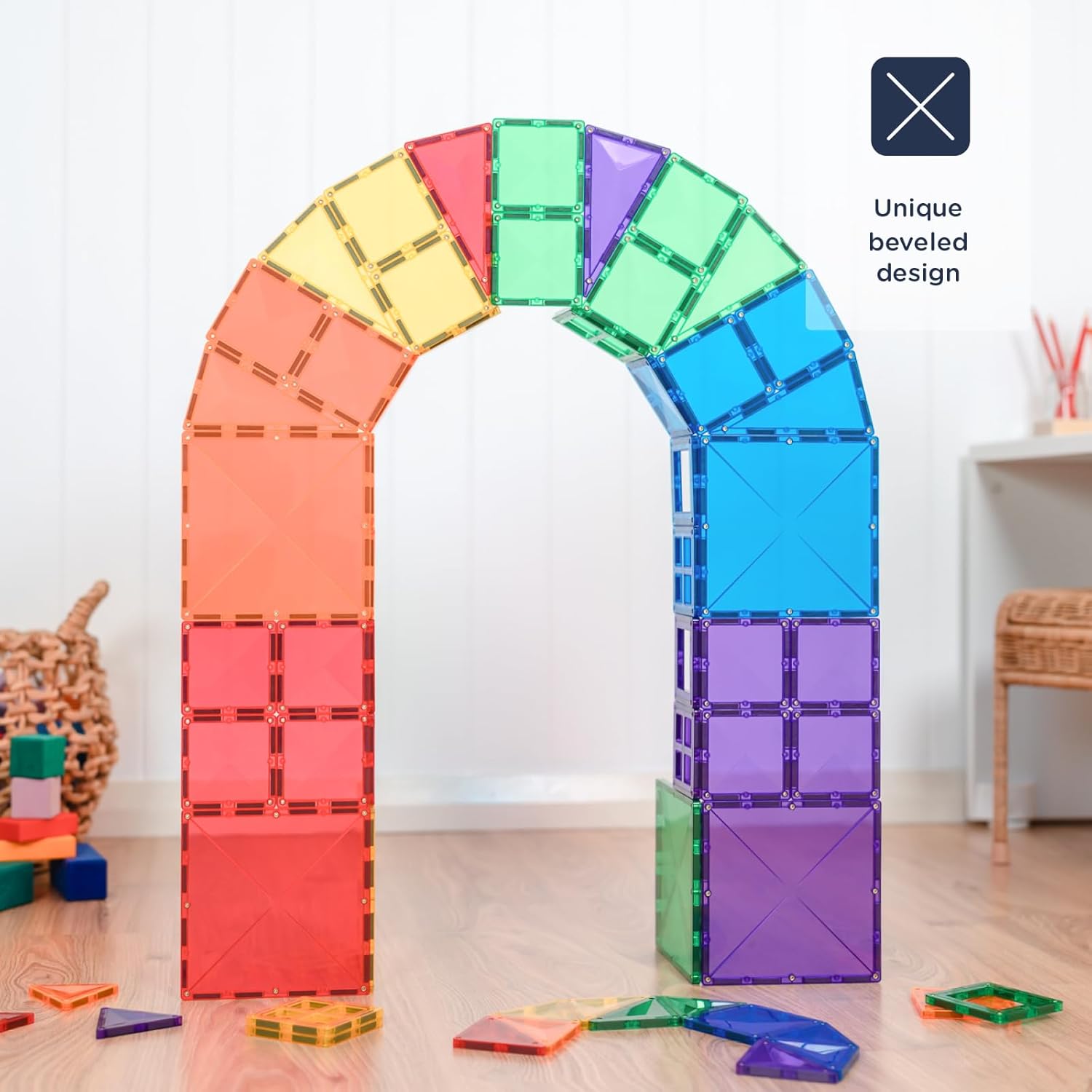 CONNETIX Magnetic Tiles Rainbow Starter Pack, 60 Pieces