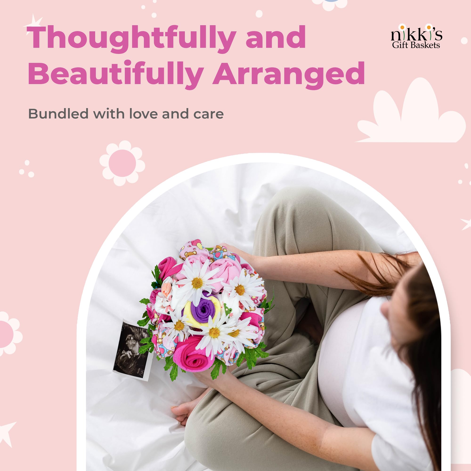 Nikki's Gift Baskets (blue) - Deluxe Baby Blossom: Baby Outfits (Boy or Girl) (Pink)