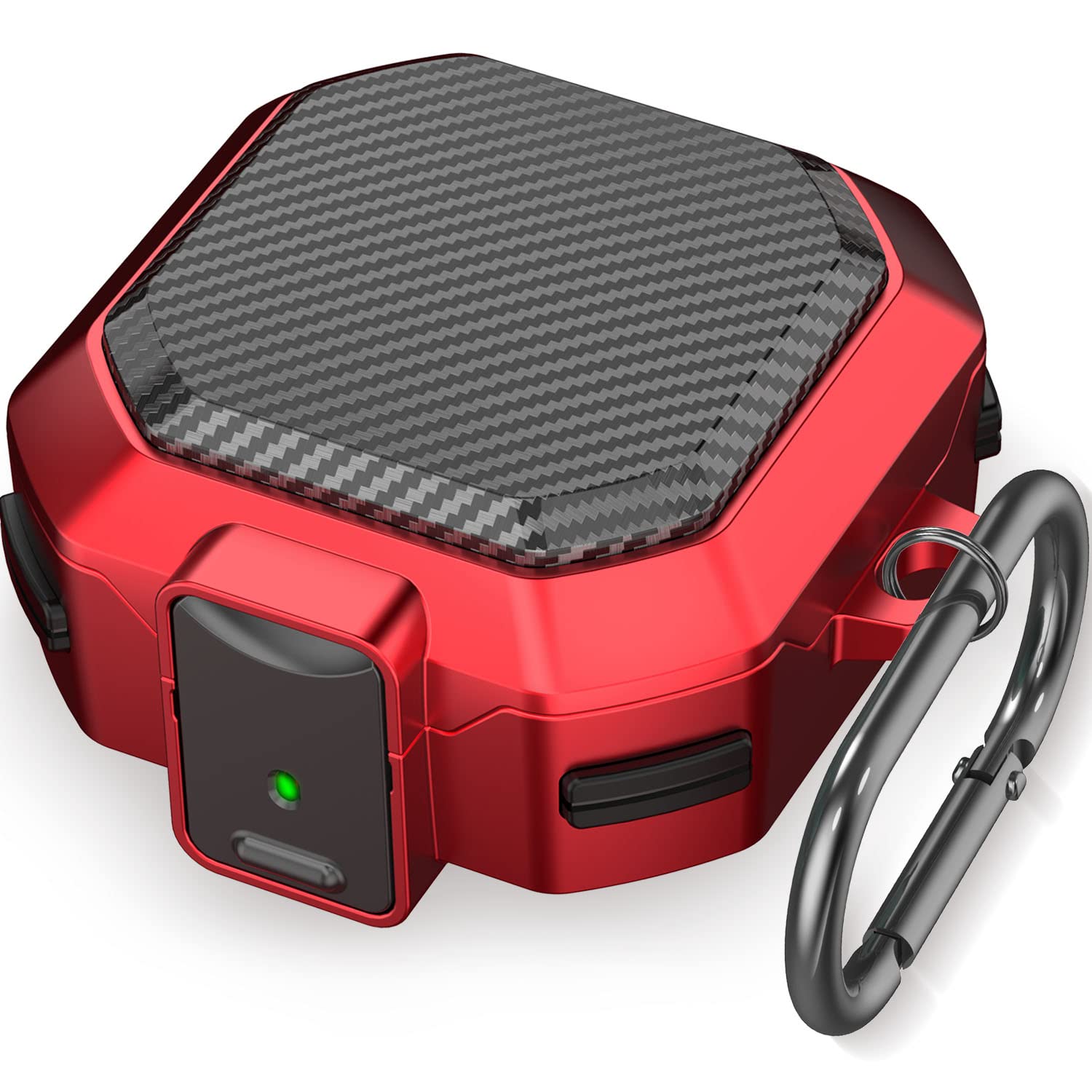 Galafoki (with Secure Lock) Carbon Fiber Case Cover for Samsung Galaxy FE 2023/Buds2 Pro 2022/ Buds Pro 2021 / Buds Live 2020/ Buds 2 case 2021,with Keychain/Zipper Box/Brush- Carbon Fiber Red