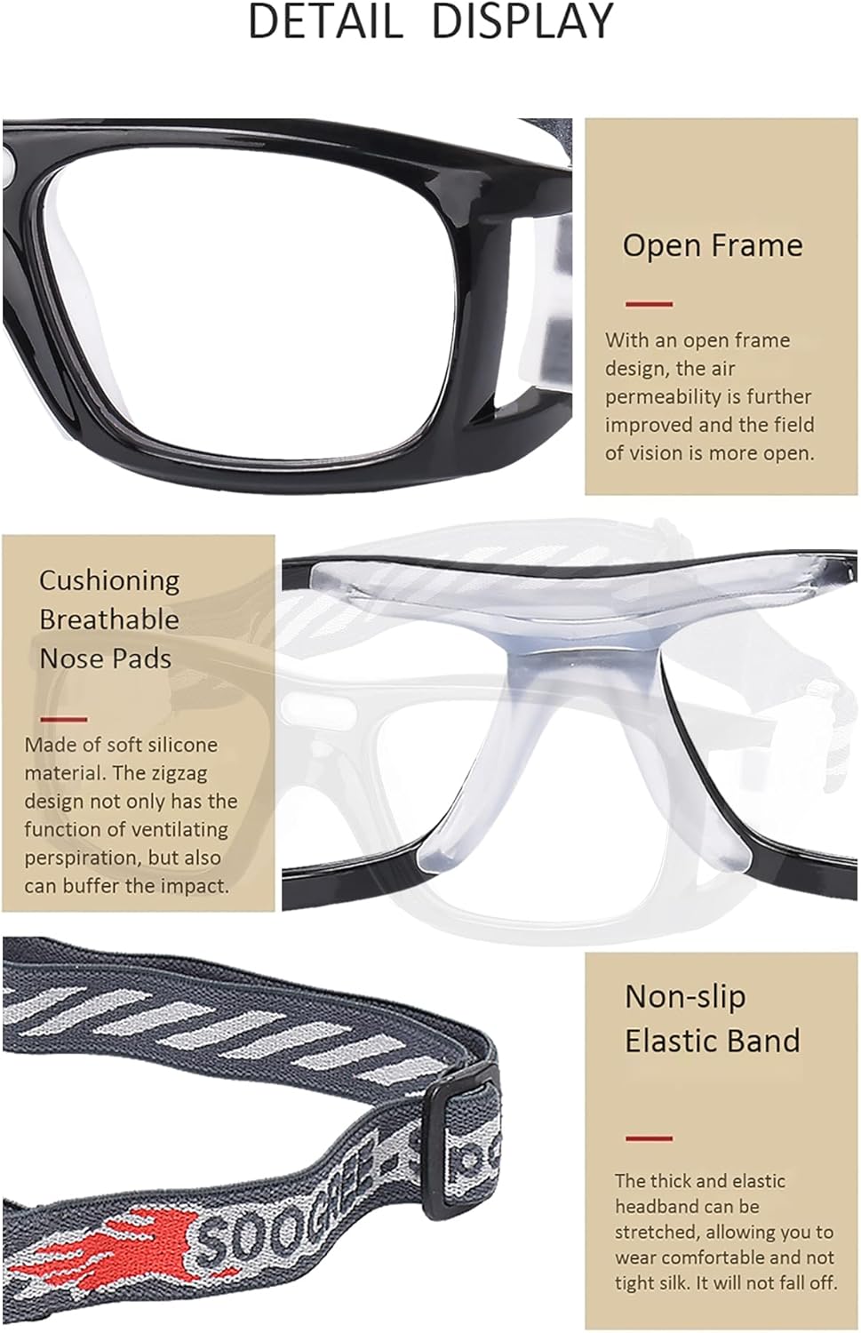 Sports Goggles Glasses - Basketball Protective Eyewear with Removable Lens and Adjustable Goggles Strap