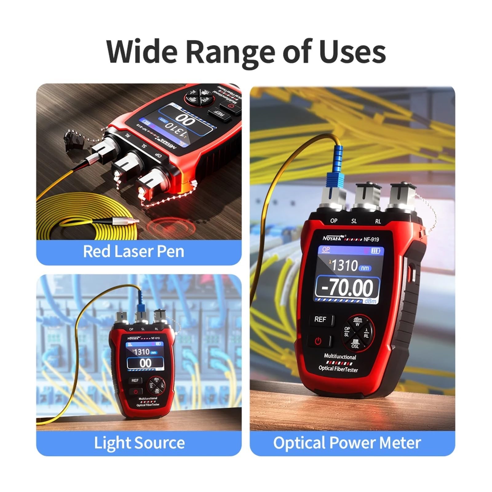 NF-919 Medidor De Fibra Óptica 3 En 1 Localizador Visual De Fallas Medidor De Potencia REF/OPM Probador De Cables De Fibra Óptica Con Luz Roja Herramienta De Red