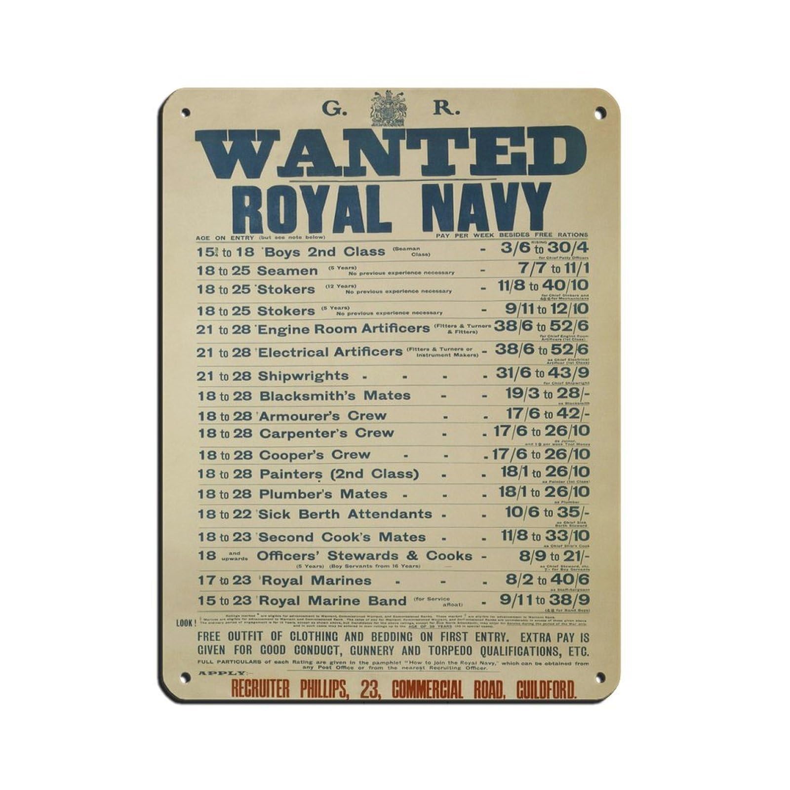 Royal Navy Recruitment Poster Tin Sign Vintage Metal Pub Club Cafe Bar Home Wall Art Decoration Poster Retro 12x16inch(30x40cm)