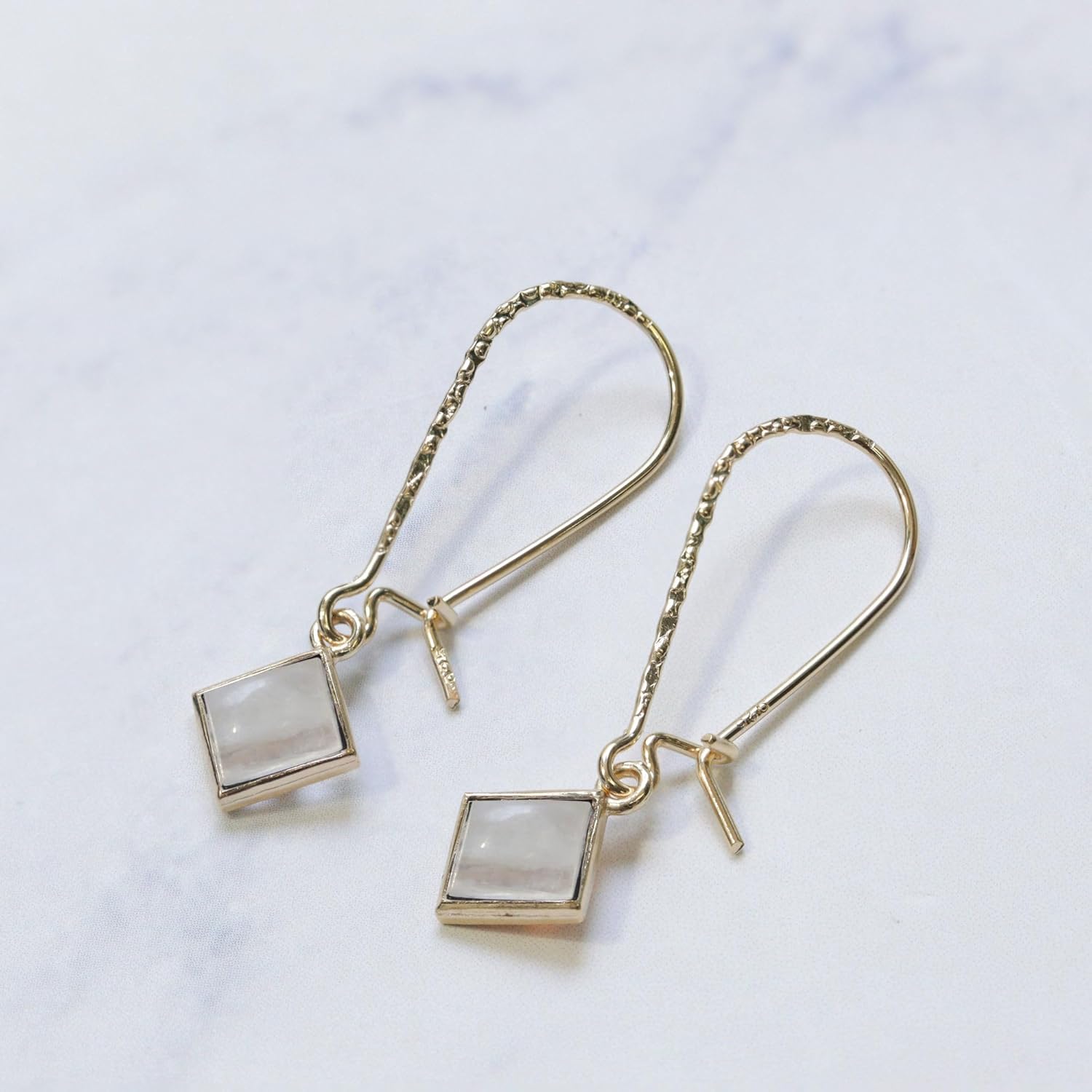 14K Gold Plated Moonstone Square Dangle Earrings - Drop Earrings for Women - June Birthstone, Handmade 6X6mm Square Gemstone Vintage Jewelry - Trendy and Classic Elegant Gift for Women - Image 8