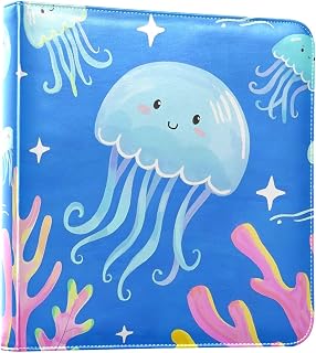 DIY Leather Scrapbook Album Jellyfish Corals in Blue Sea Self Adhesive Photo Book PU Leather Memory Book for Wedding Travel Family