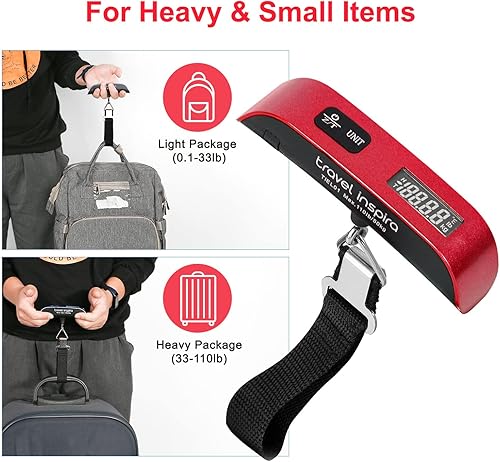 Miniatura 6 de Travel Inspira Báscula digital de equipaje con pantalla LCD de alerta de sobrepeso, 110 libras 110.2lbs de acero inoxidable