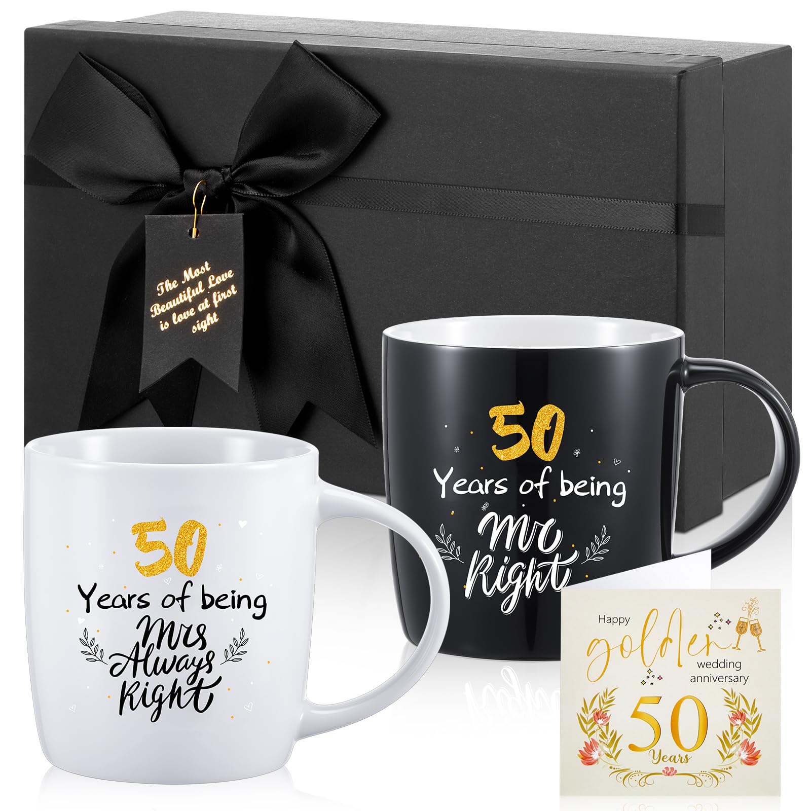 Geiserailie 2 Tazze Tazza di Ceramica 50 Years Mr and Mrs con Carte Coppie Divertenti Regali Natale Scatole Regalo Nere Matrimonio Fidanzamento Anniversario 380 ml