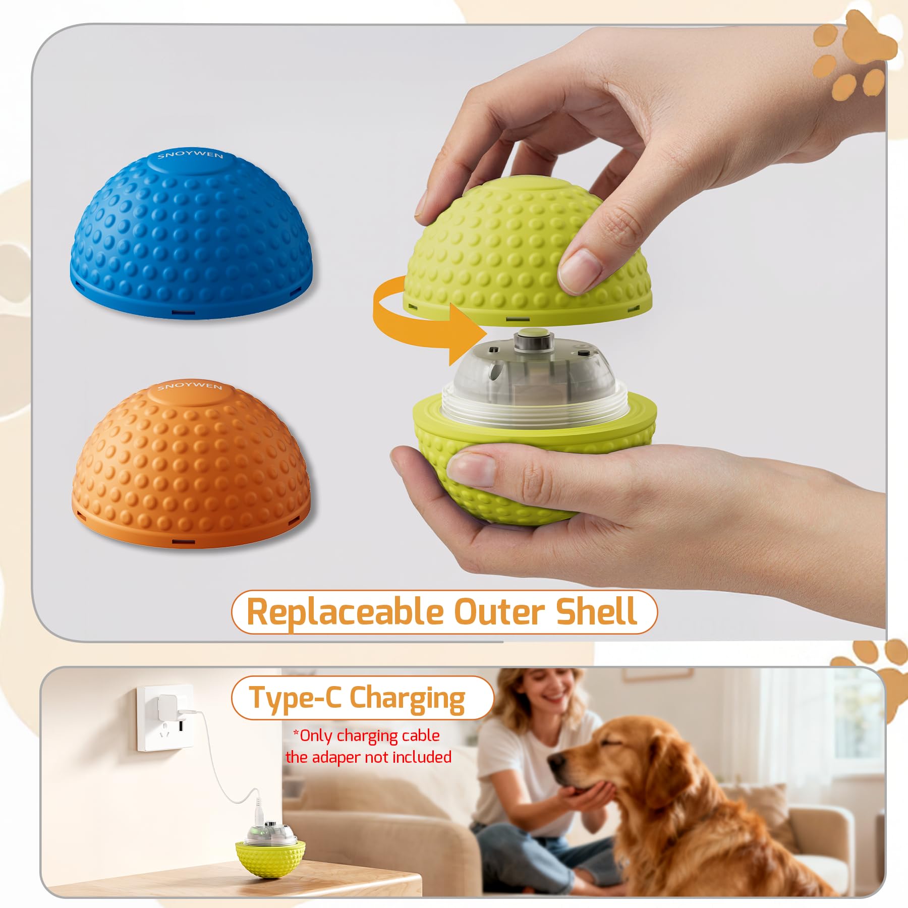 SNOYWEN Pelotas interactivas inteligentes resistentes a las mordidas, material de goma duradero de grado alimenticio, movimiento automático, rebote, juguete giratorio con luz para perros medianos y