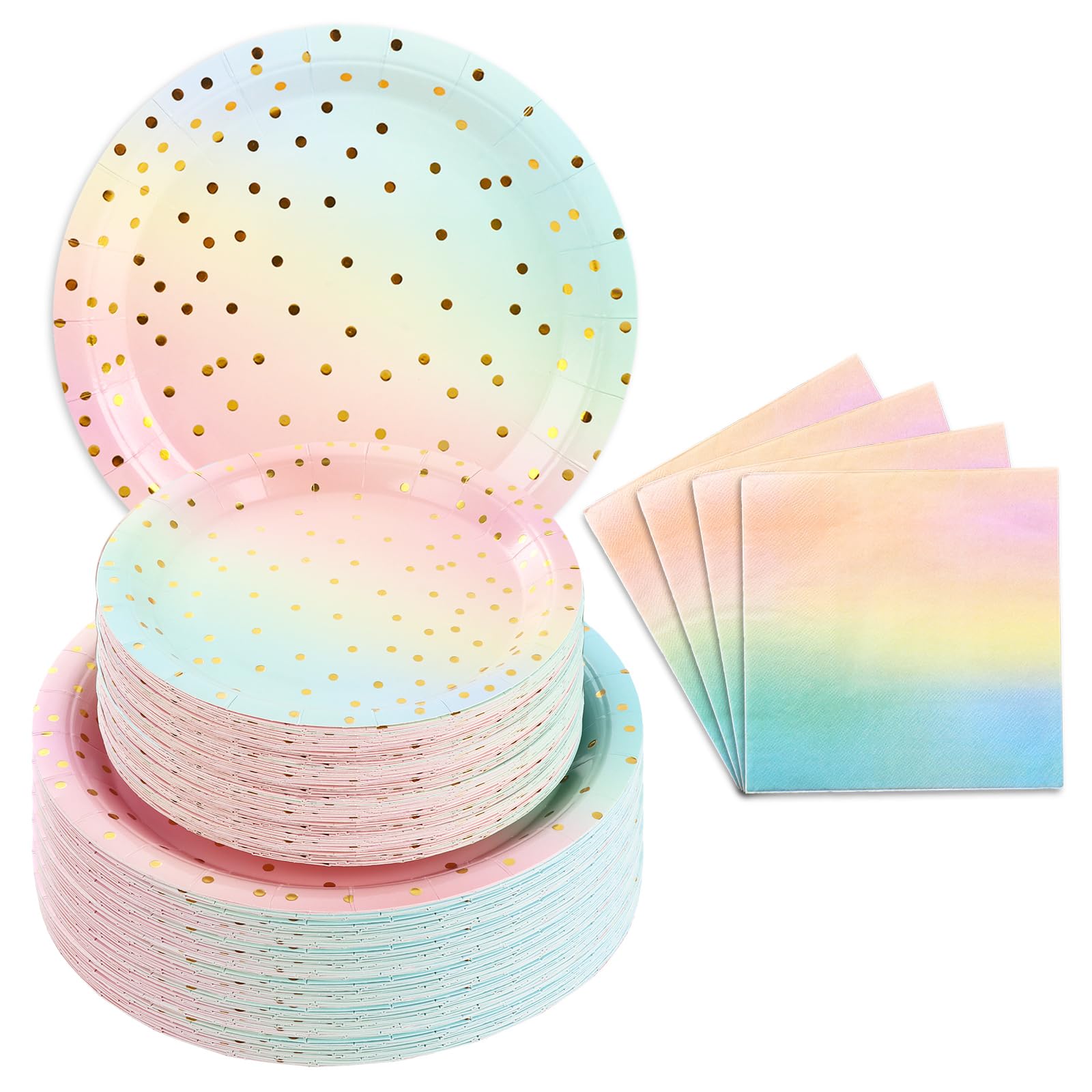 Assiettes en carton de fête rose et doré DAJAVE avec serviettes papier 150 pièces