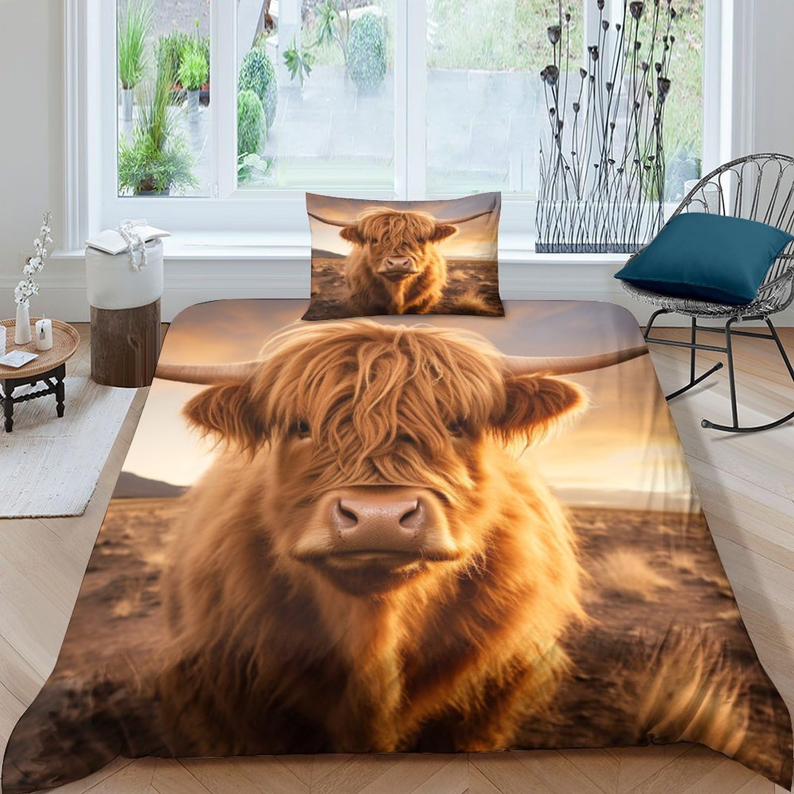 Cute Cow Bedding Set Boys Girls Animals 3D Printed Duvet Cover Sets Kids,Hidden Zipper,Bed Cover,with Pillowcase Quilt Cover Single（135x200cm）