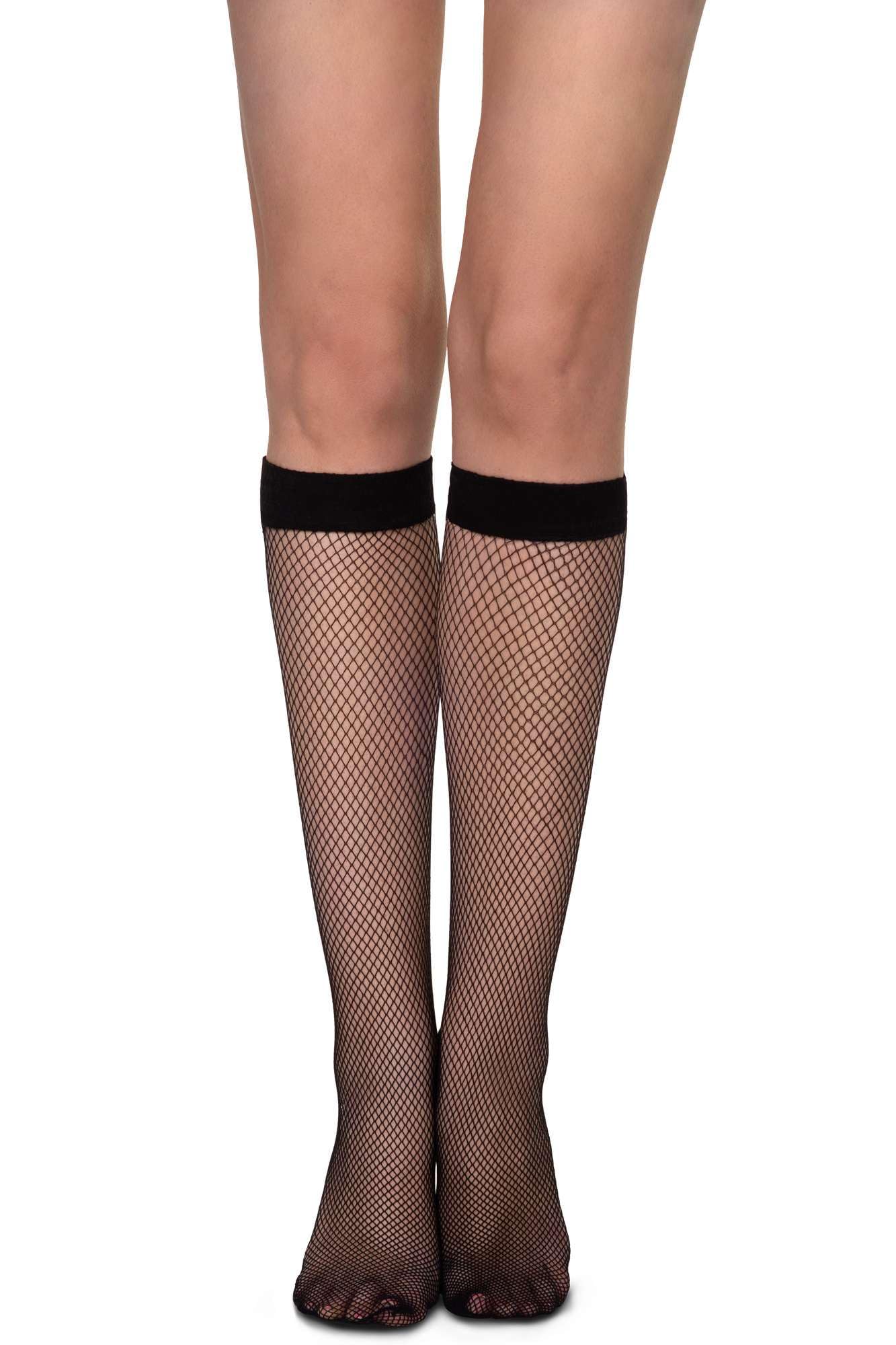 Annes styling Womens Netted Knee-High Socks Fishnet Style Basic Stocking Under Knee Tighs, Rete Nero