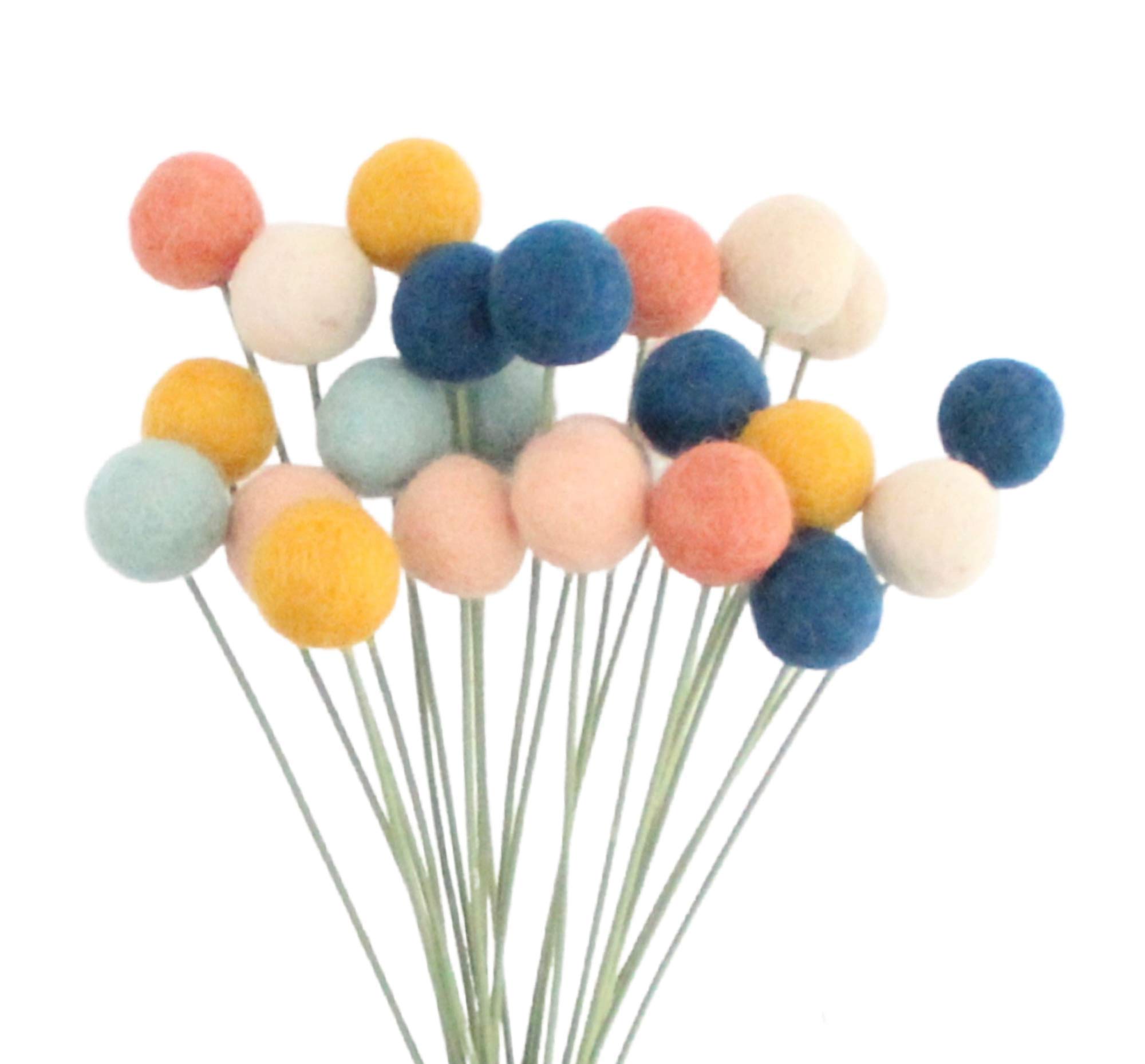 Felt Ball Flower Bouquet by Sheep Farm Felt- 9 inch stems - Choose 10 or 25 count