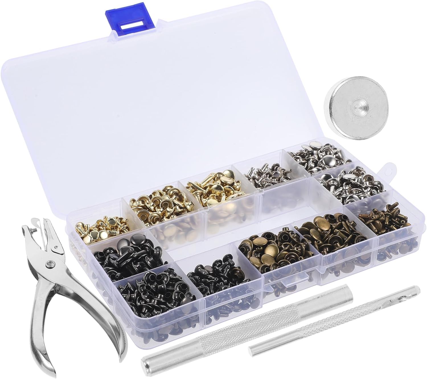 EXCEART 480sets Metal Rivets Kit with Tools for DIY Leather Craft Shoes Bags Accessories Durable Punk Style Decorative Rivets with Fixing Tools Organizer Box