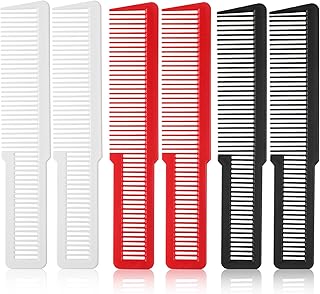 6 Pcs Hair Cutting Comb Fine Tooth Barber Comb Plastic Pocket Combs for Men Barber Combs Professional All Purpose Clipper Comb Set for Men Women Stylists Home Salon, 3 Colors (Black, White, Red)