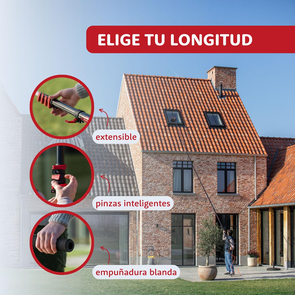 Aquascopic varilla telescópica de aluminio All-in-One - 7,2 m - con cepillo para paneles solares, de 5 superficies, para fregar y combinador de lavado