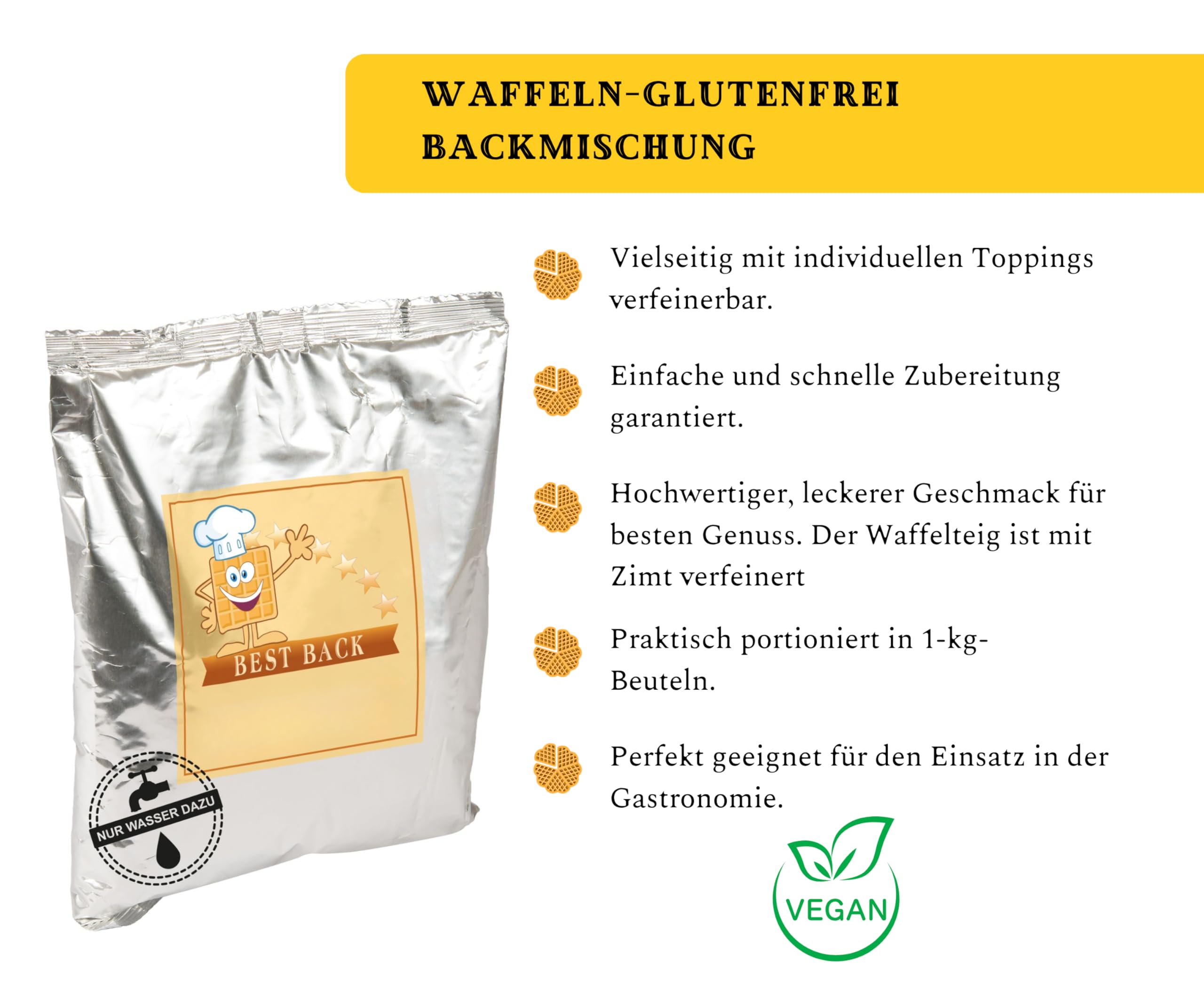 BEST BACK glutenfreier Waffelteig Backmischung 5 kg, 5er Pack (1 kg)