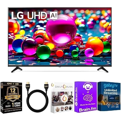 LG 43 Inch Class UA77 Series LED AI 4K Smart webOS TV (2025 Model) + HDMI Cable + 12 Month CPS Warranty + Streaming Bundle – HDR10, ThinQ AI, Wi-Fi 6, Voice Control, Slim Design