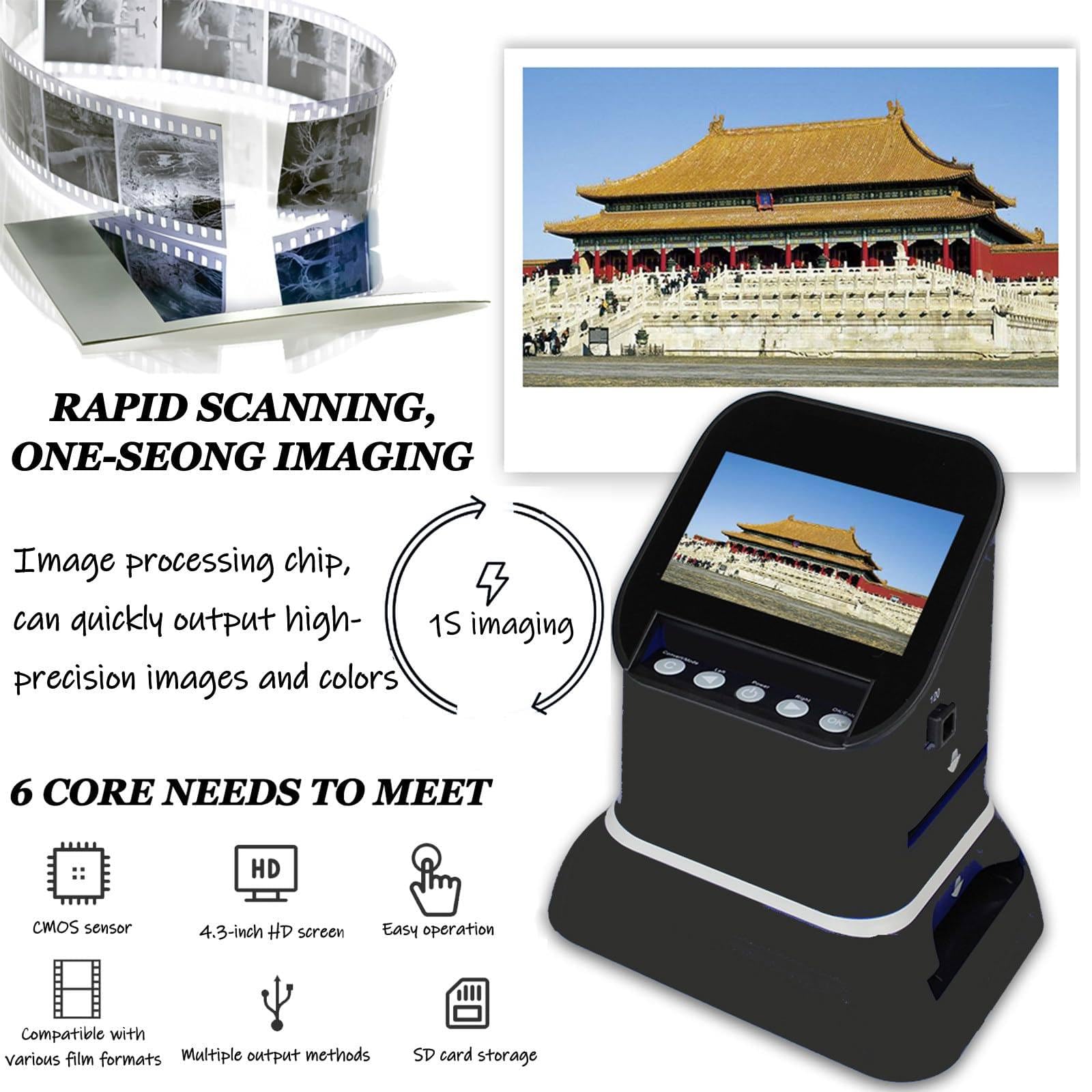 Scanner per Diapositive E Negativi,Scanner Film Ad Alta Risoluzione 120,22 Megapixel LCD 4,3",Converte 35mm 135 126 127 in JPEG,Elevata Nitidezza Dell'immagine
