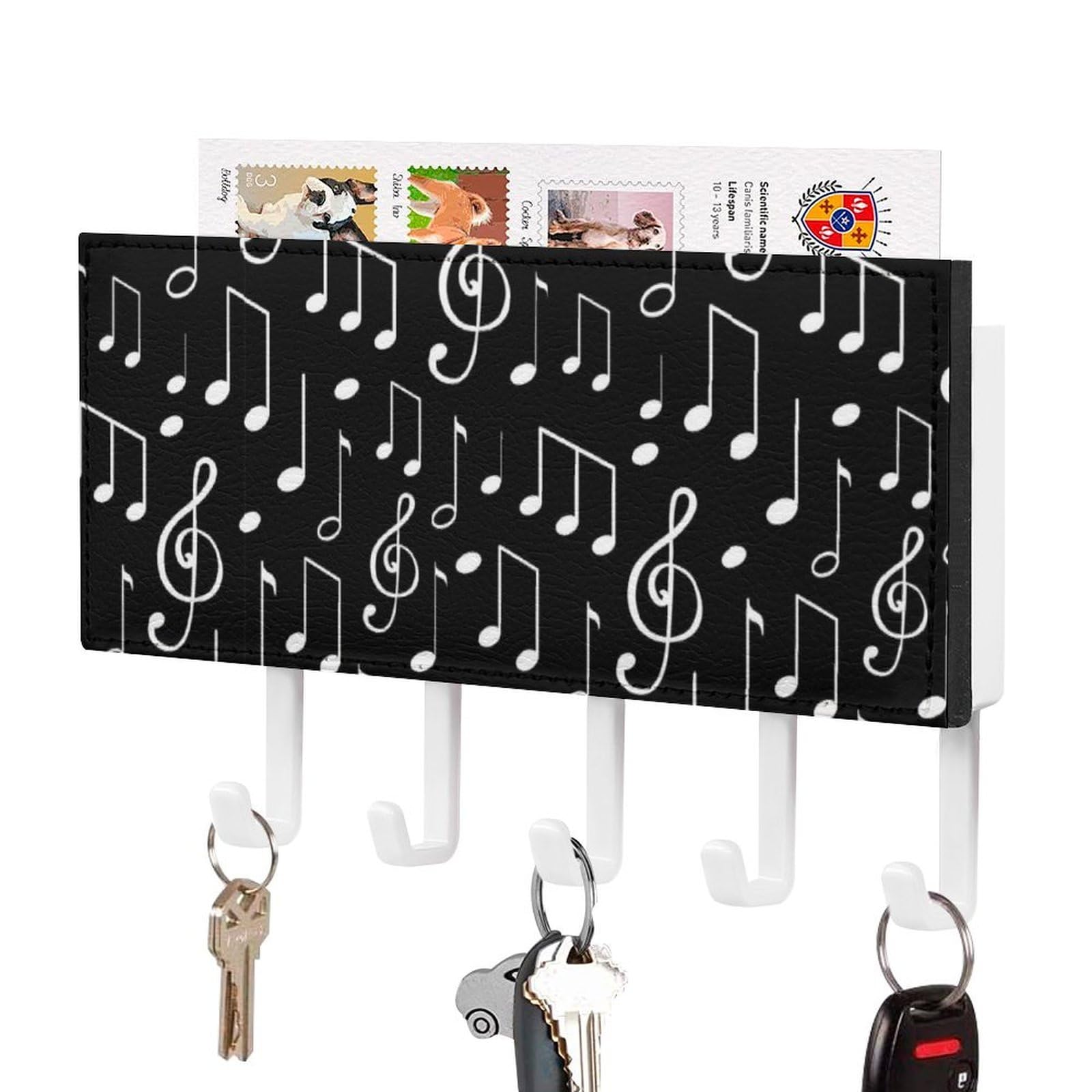 NCLQVJXZKHW Music Notes Notation Sketches Key Holder with 5 Hooks Key Hooks Wall Mounted Key Racks Key Hanger Organiser Shelf
