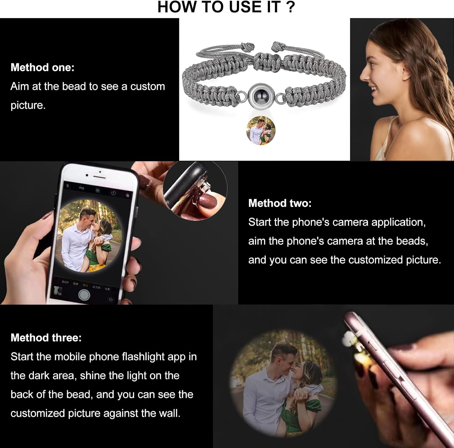 JewelOra Custom Photo Bracelets for Women, Personalized Photo Projection Bracelets for Women/Men, Custom Bracelets with Picture Inside, Memorial Gifts for Couples/Friends
