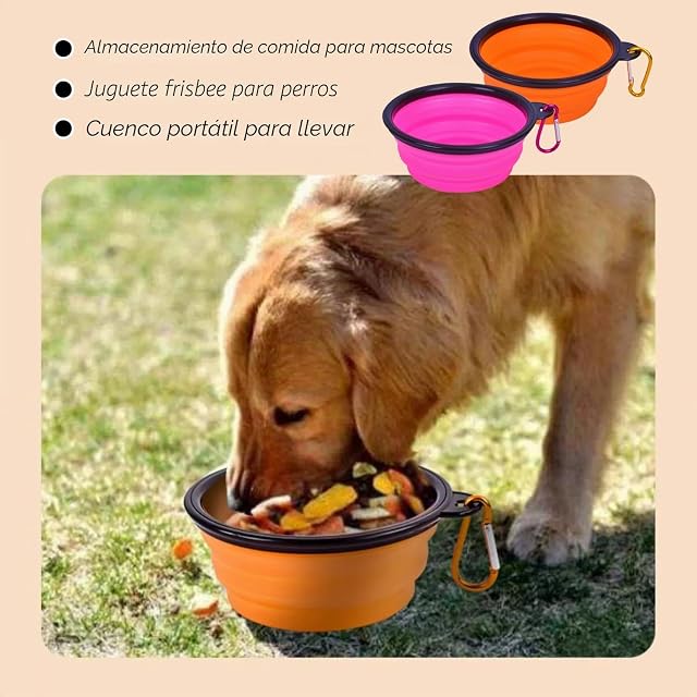 Foto 5 de 6 de KSBBHDS 2 cuencos plegables para perros con mosquetón, silicona, para exteriores, viajes, perreras
