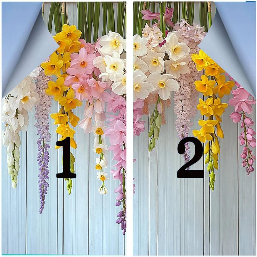 Rustic Flowers Window Privacy Film Modern Beautiful Garden Spring Plants Hanging Stained Glass Window Film Decorative Window Sticker for Home Window&Glass Door, Sun Blocking 35.4Wx63L inch x 2pcs