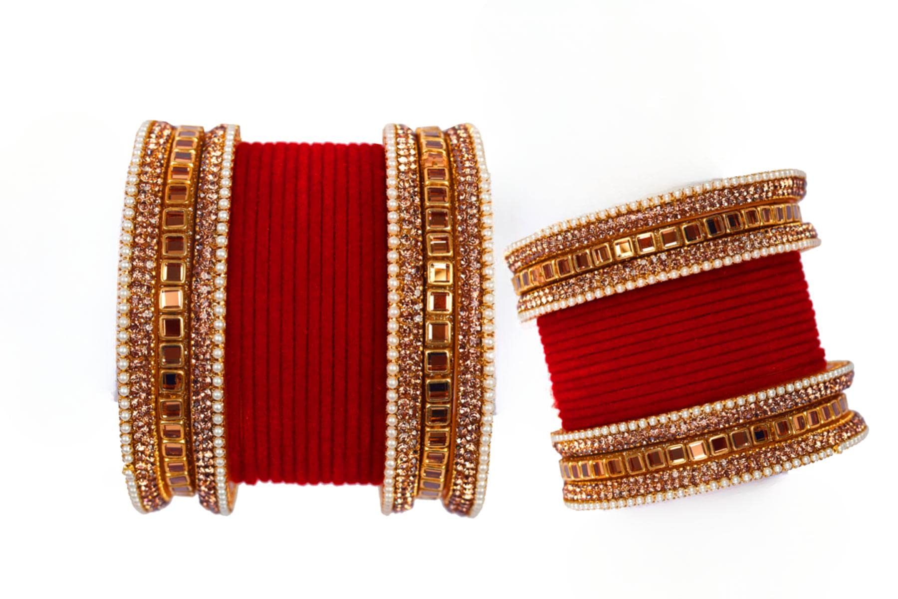 KRITYA Designer Metal Velvet Bridal Bangles Set for Women and Girls (Red, 2.6) (B0BLNWBVDX) Amazon Price History, Amazon Price Tracker