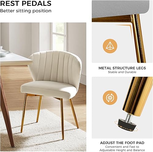 Miniatura 4 de HULALA HOME Sillas de comedor de terciopelo, moderna silla pequeña sin brazos con patas de metal dorado, bonita silla lateral tapizada para sala de