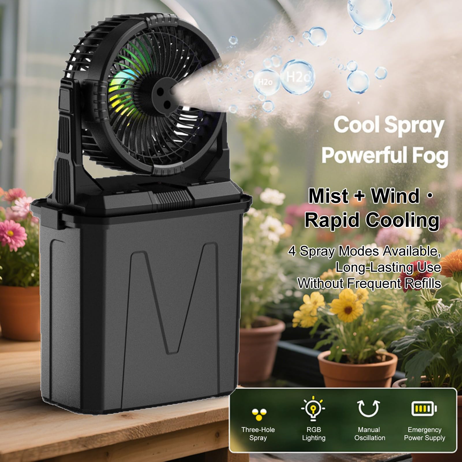 Weytoll Ventilatore nebulizzatore portatile 10000ml, Ventilatore da esterno da 20.000 mAh con funzione nebulizzante, 4 modalità di nebulizzazione e telecomando