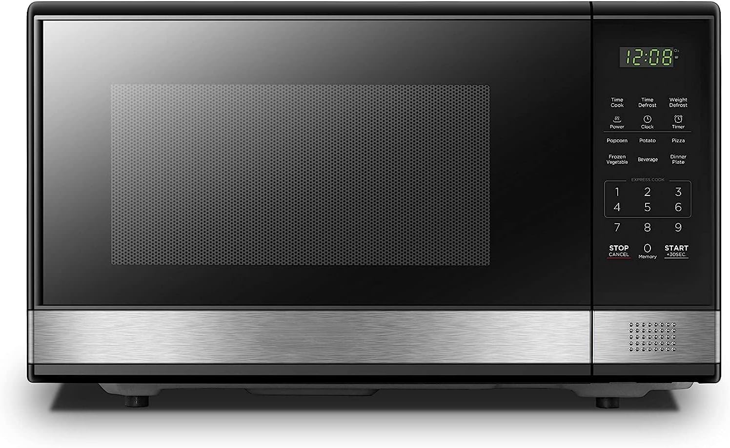 Digital Microwave Oven with Turntable Push-Button Door, Child Safety Lock, 1000W, 1.1cu.ft, Black & Stainless Steel, 1.1 Cu.ft